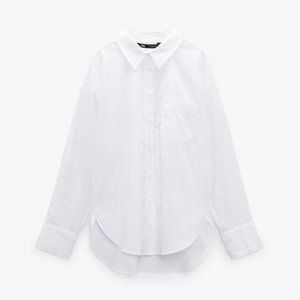 NWT Zara White Button Down Poplin Shirt